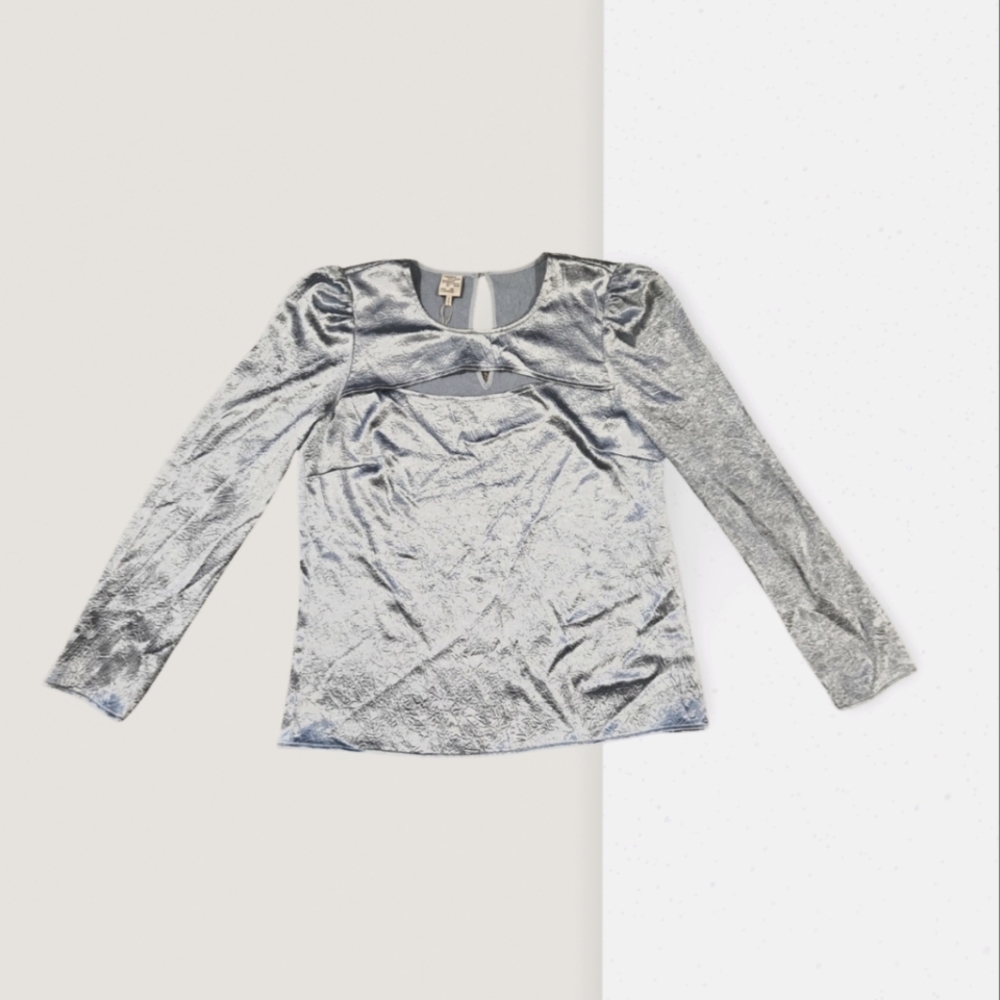 Baum Und Pferdgarten Women's Blue Fog Marcy Cutout Satin Blouse Size 42 EU 12 US
